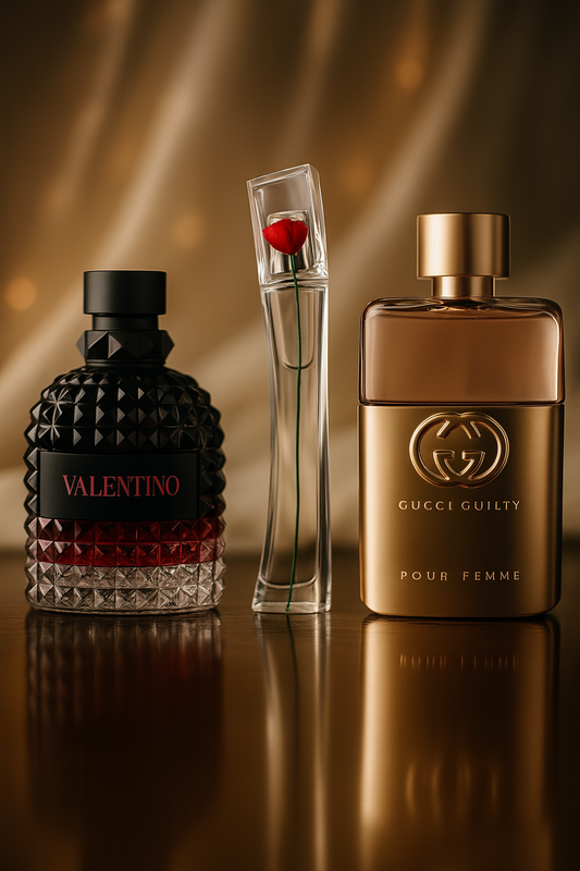Set de 3 perfumes: Gucci Guilty, Valentino Intense, Flower Kenzo 100 ml